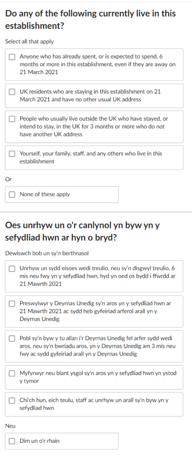 Communal establishments and individual questionnaire question ...