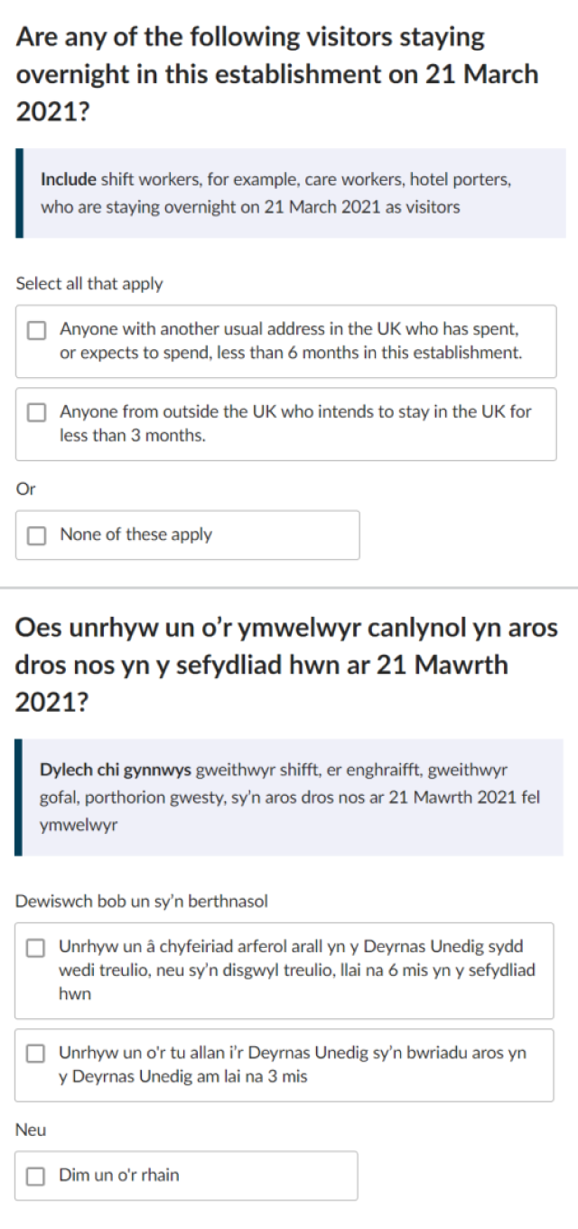 Communal establishments and individual questionnaire question ...