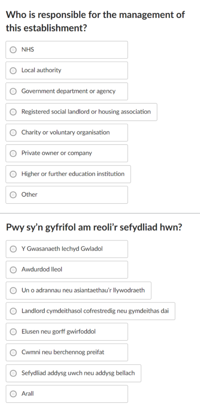 Communal establishments and individual questionnaire question ...