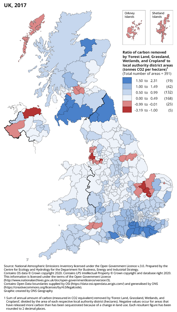 South Ayrshire sequesters the most carbon per hectare in Scotland.