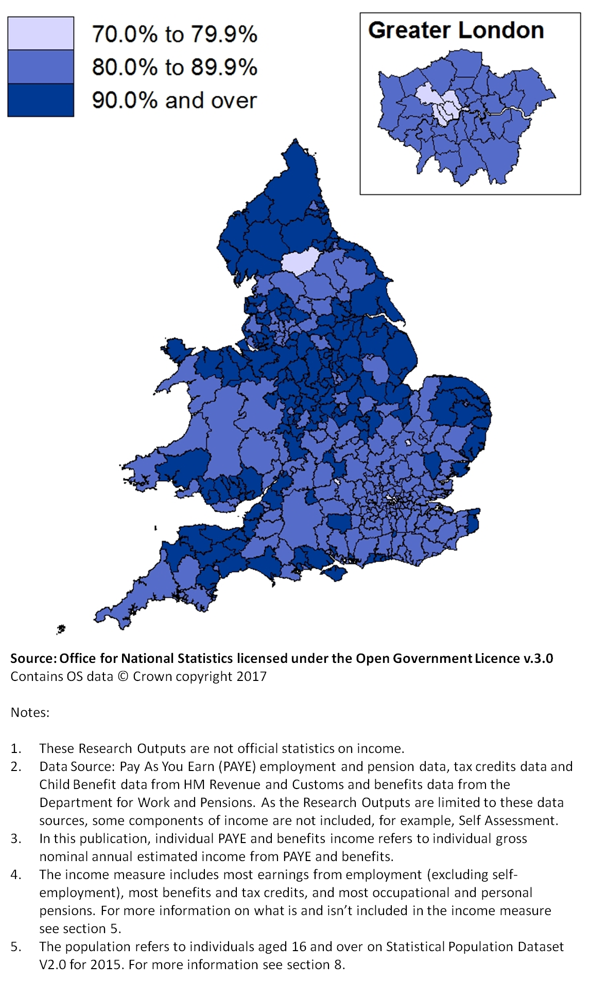 All local authorities had some income information available for at least 70% of their population.