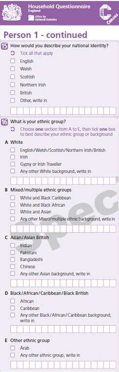 Example of question 15 as printed on the 2011 Census (England)