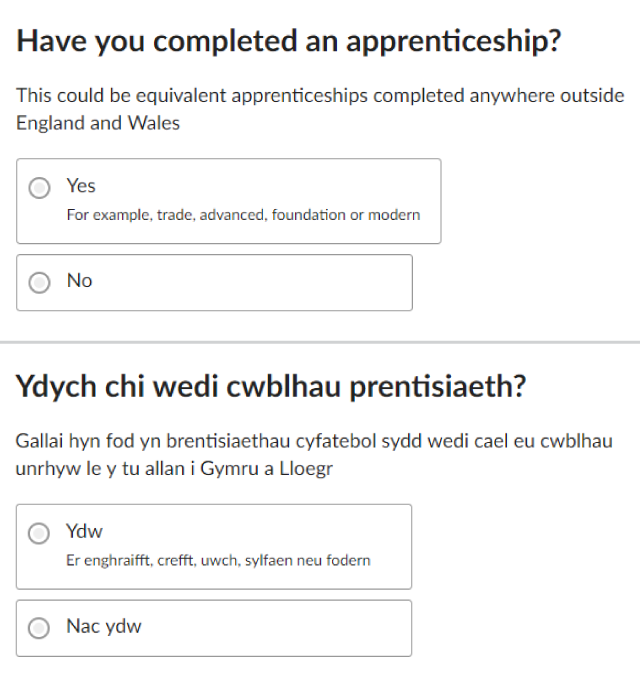 Census 2021 question: Have you completed an apprenticeship?