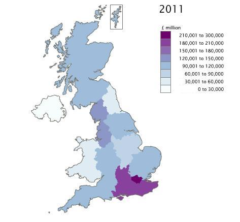 Figure 2: NUTS1: regional GVA UK map, 2011