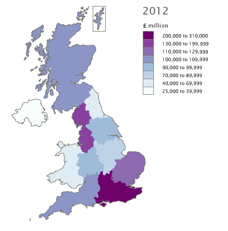 Map 2: Regional GVA UK map, 2012
