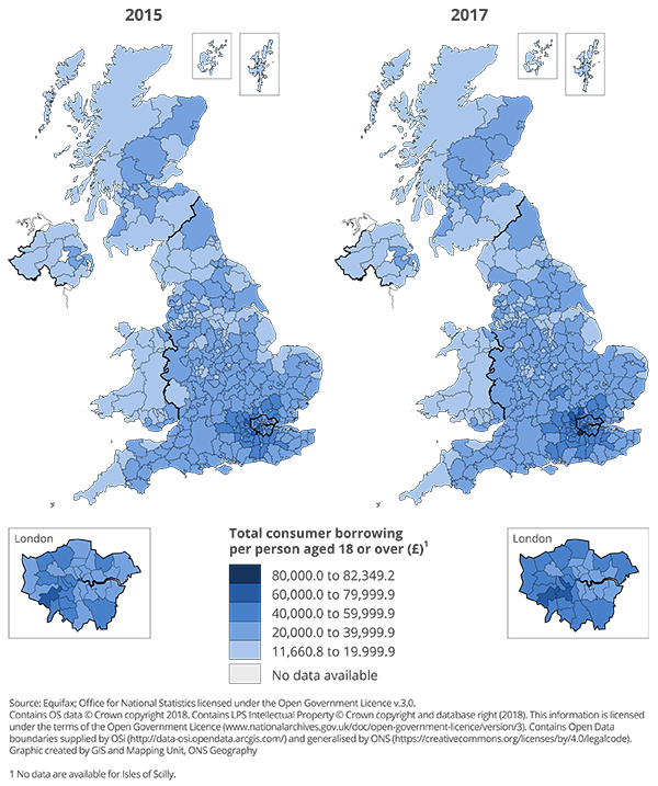 Map showing the geographical breakdown of household borrowing data from Equifax.
