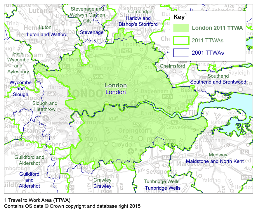 Map 1: London TTWA, 2001 and 2011