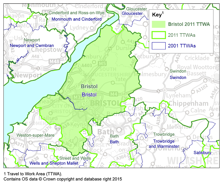 Map 4: Bristol TTWA, 2001 and 2011
