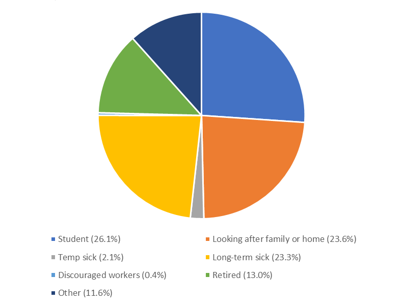 Students constituted the largest proportion of economically inactive people.