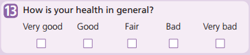 Image of question 13: How is your health in general?