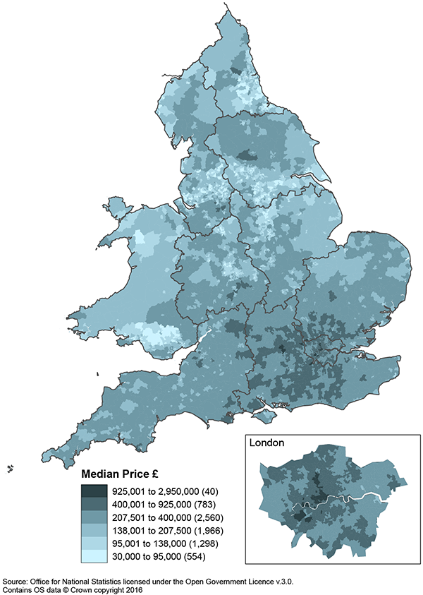 The 40 areas with median price paid over £925,000 in the past year were all in London or the South East.