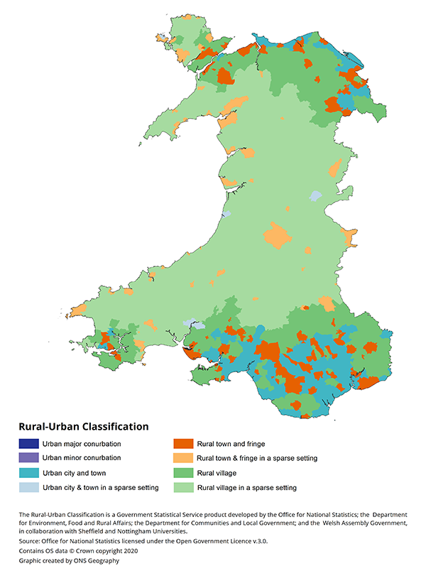 Rural and Urban Classification for Lower Layer Super Output Areas (LSOAs), Wales, 2011.