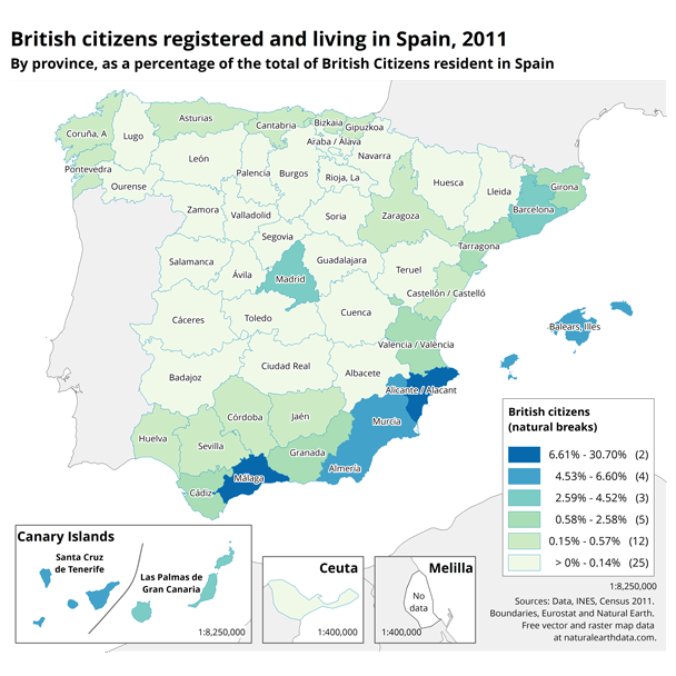 British citizens live in Malaga and Alicante provinces in Spain.