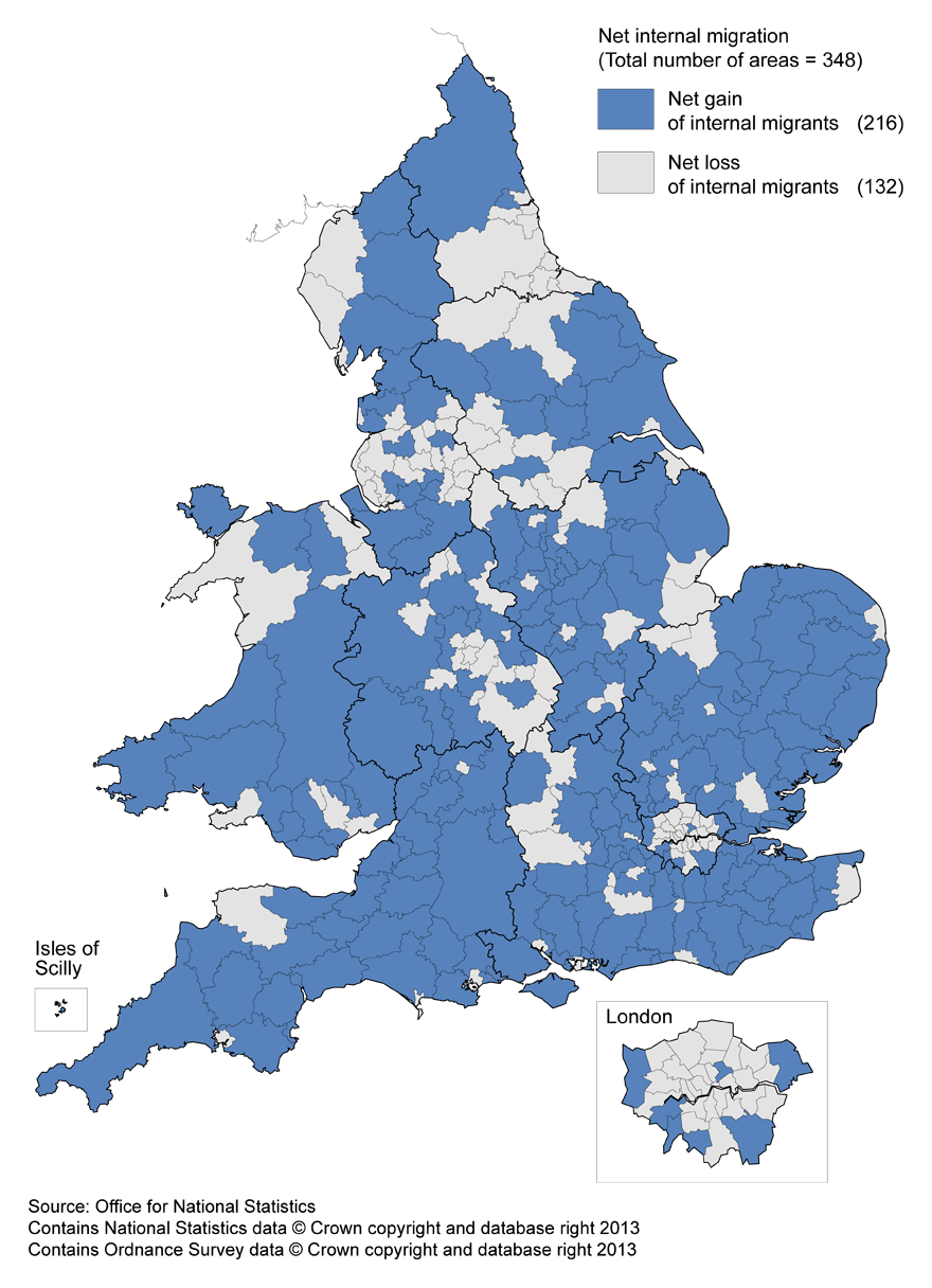 Figure 5: Net internal migration for local or unitary authorities in England and Wales, mid-2012