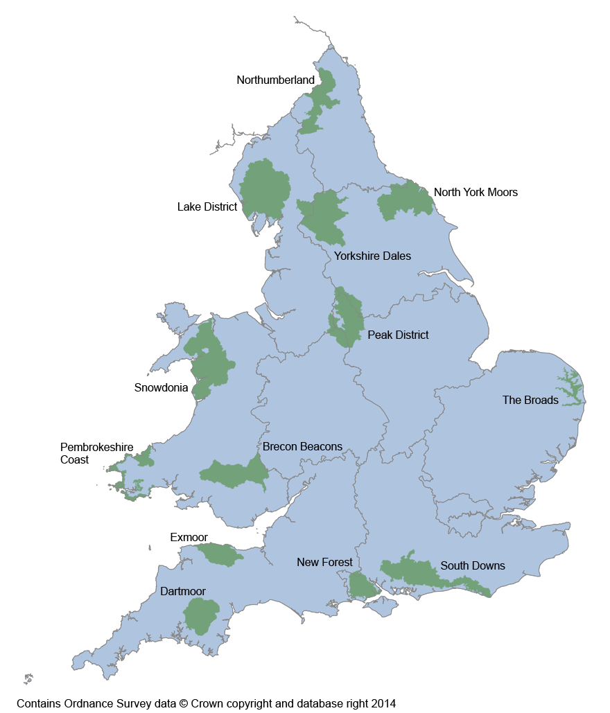There are 13 National Parks in England including the The Broads. Although The Broads doesn't have National Park designation it is part of the National Parks family" alt="There are 13 National Parks in England including the The Broads. Although The Broads doesn't have National Park designation it is part of the National Parks family.